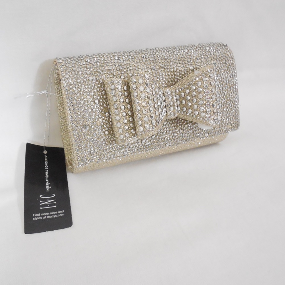 INC Gold Glitter Bow Clutch - Picture 1 of 8